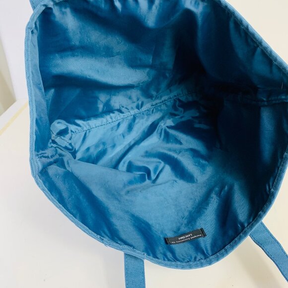 Lancome Blue Floral Canvas Tote Bag Eiffel Tower Print Paris Market Reusable - Picture 4 of 12